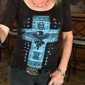 Black casual shirt by Rock & Roll Cowgirl.